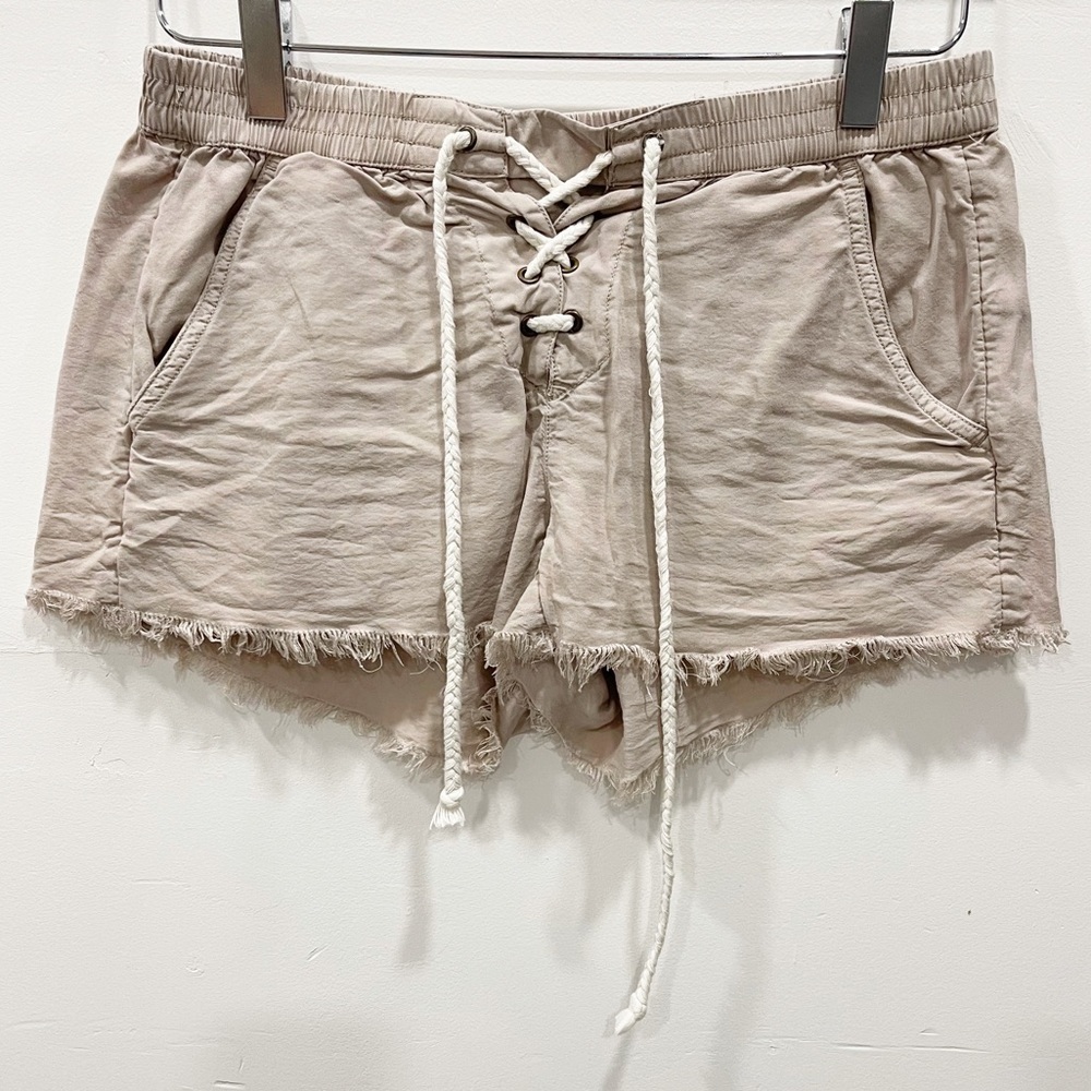 Aerie Tan Raw Hem Lace-Up Lyocell Shorts Size Small
